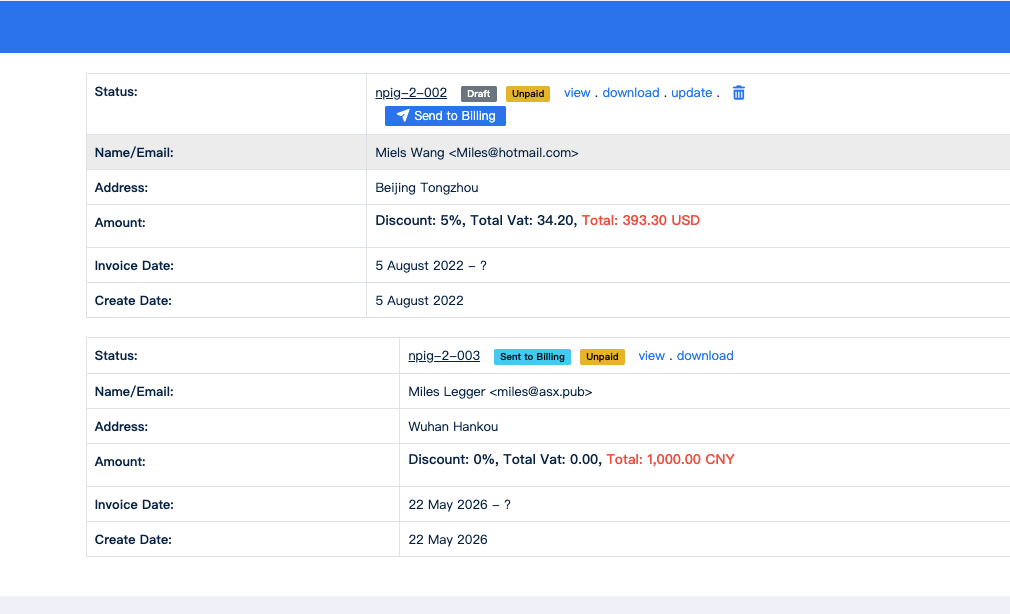Send an invoice to Billing